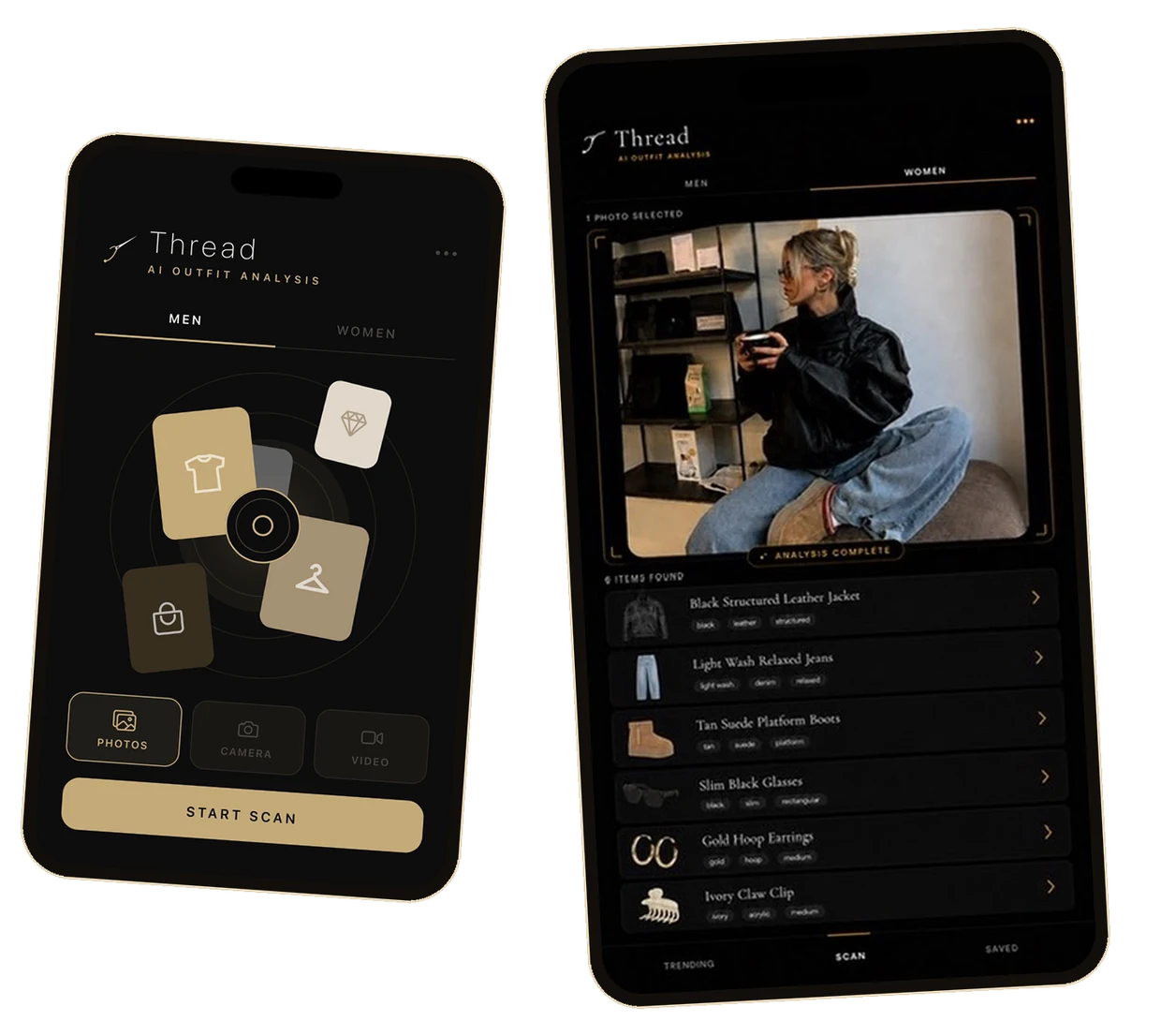 The Thread app — scan screen and detected items